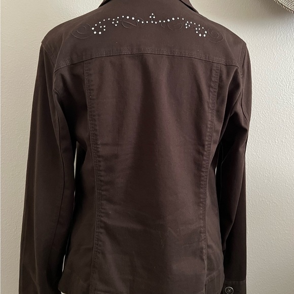 Chico’s Brown Embroidered Rhinestone Jacket Size S - Picture 5 of 11